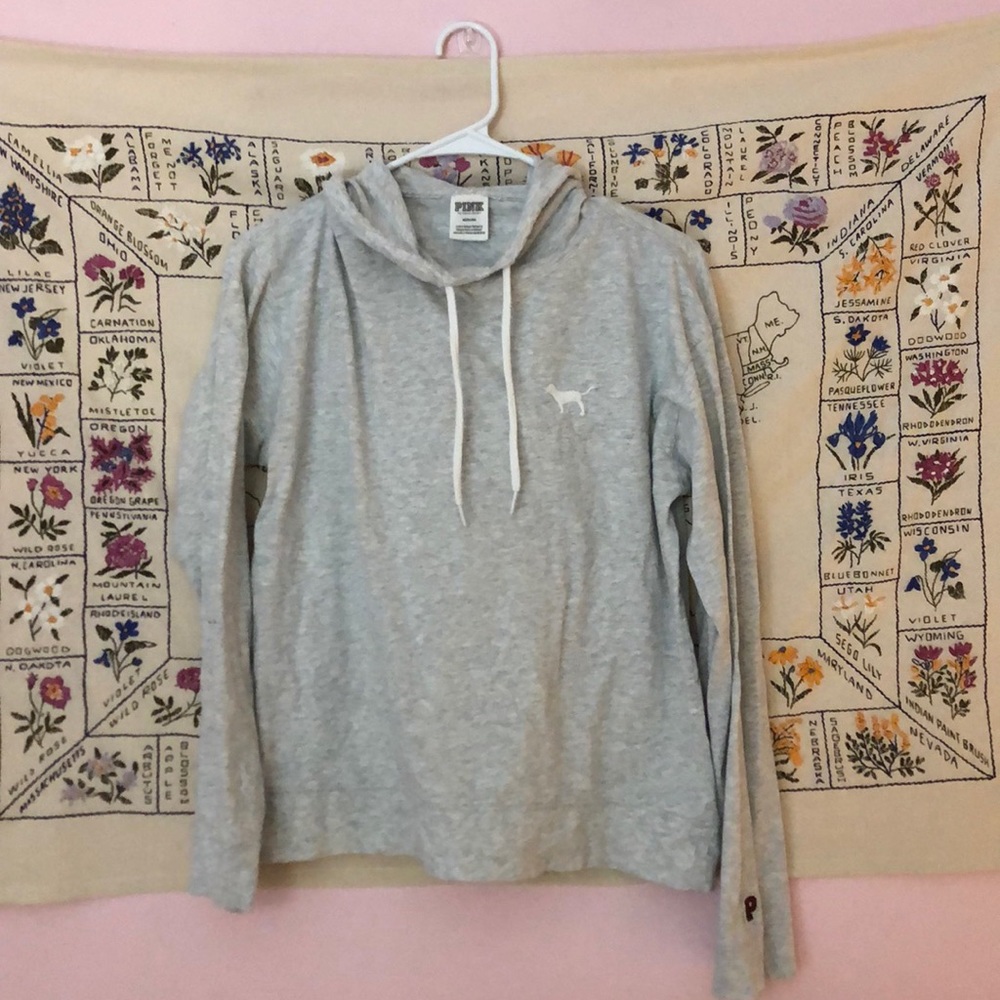 PINK VS Gray Hooded Lightweight Sweatshirt